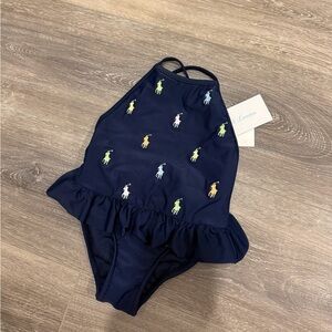 NWT Ralph Lauren pony logo navy girl swimsuit